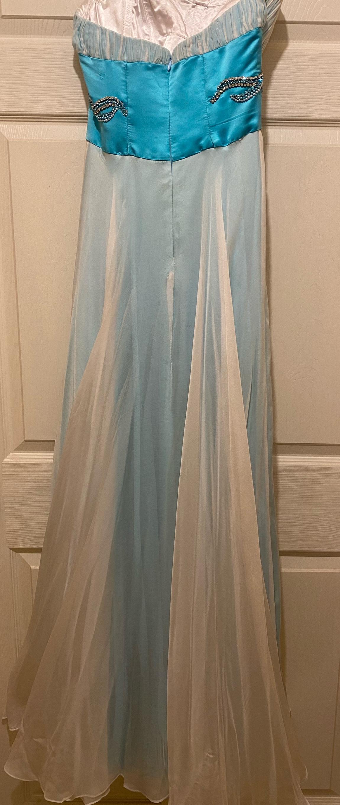 Size 2 Satin Turquoise White A-line Dress on Queenly