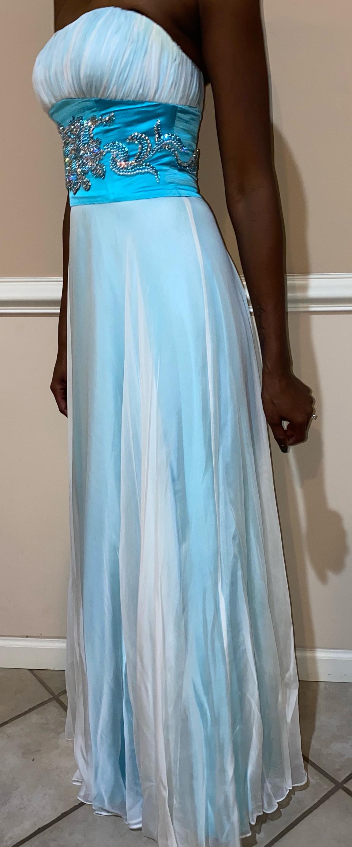Size 2 Satin Turquoise White A-line Dress on Queenly