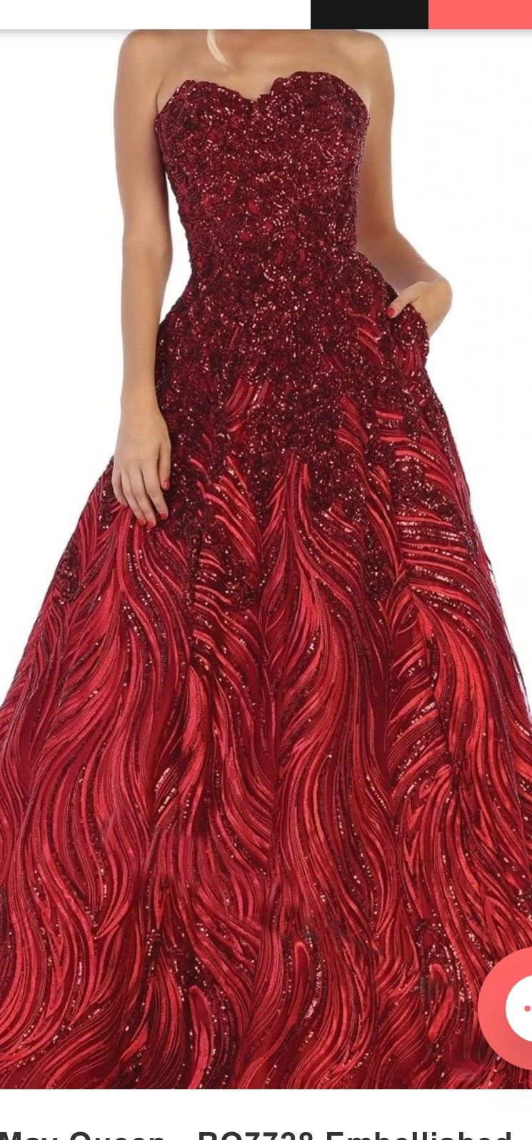 Size 8 Prom Strapless Sequined Red Ball Gown on Queenly