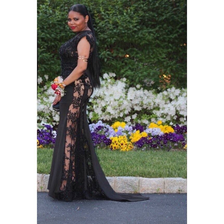 Size 8 Prom Sequined Black Dress With Train on Queenly