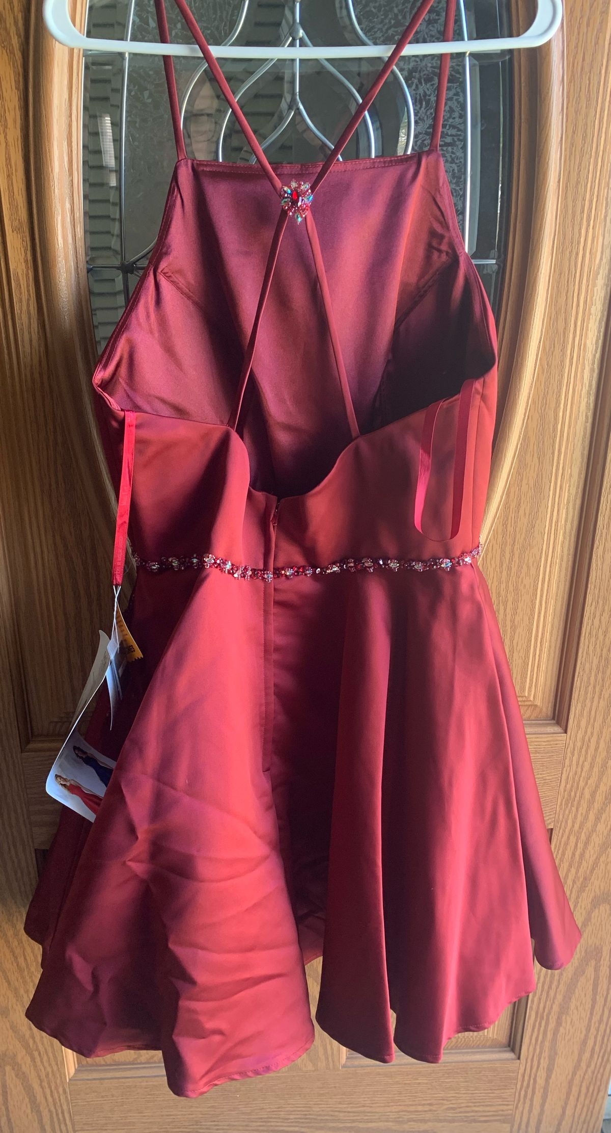Size 14 Homecoming Sequined Burgundy Red Cocktail Dress on Queenly