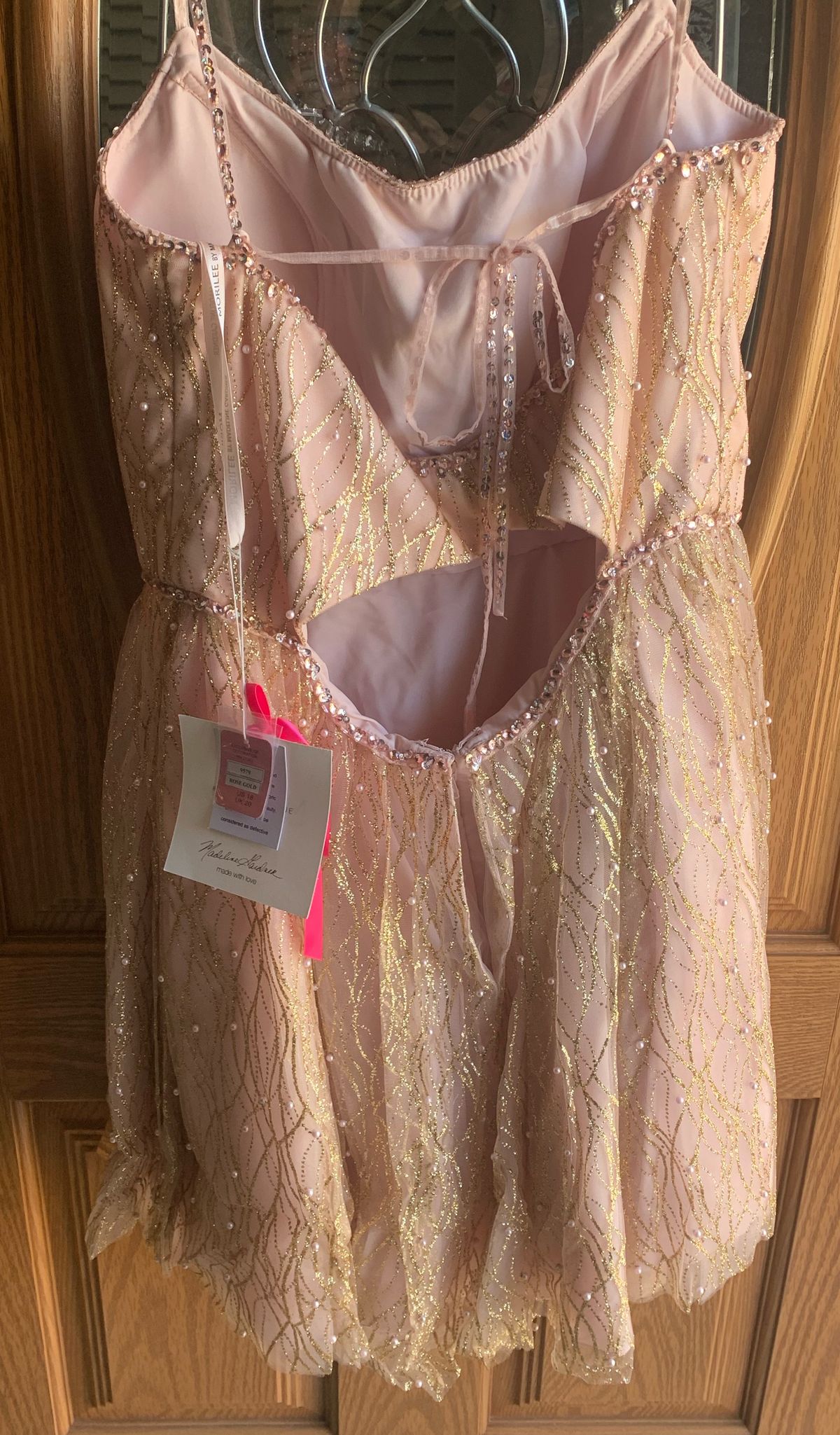 Plus Size 18 Homecoming Sequined Light Pink Cocktail Dress on Queenly