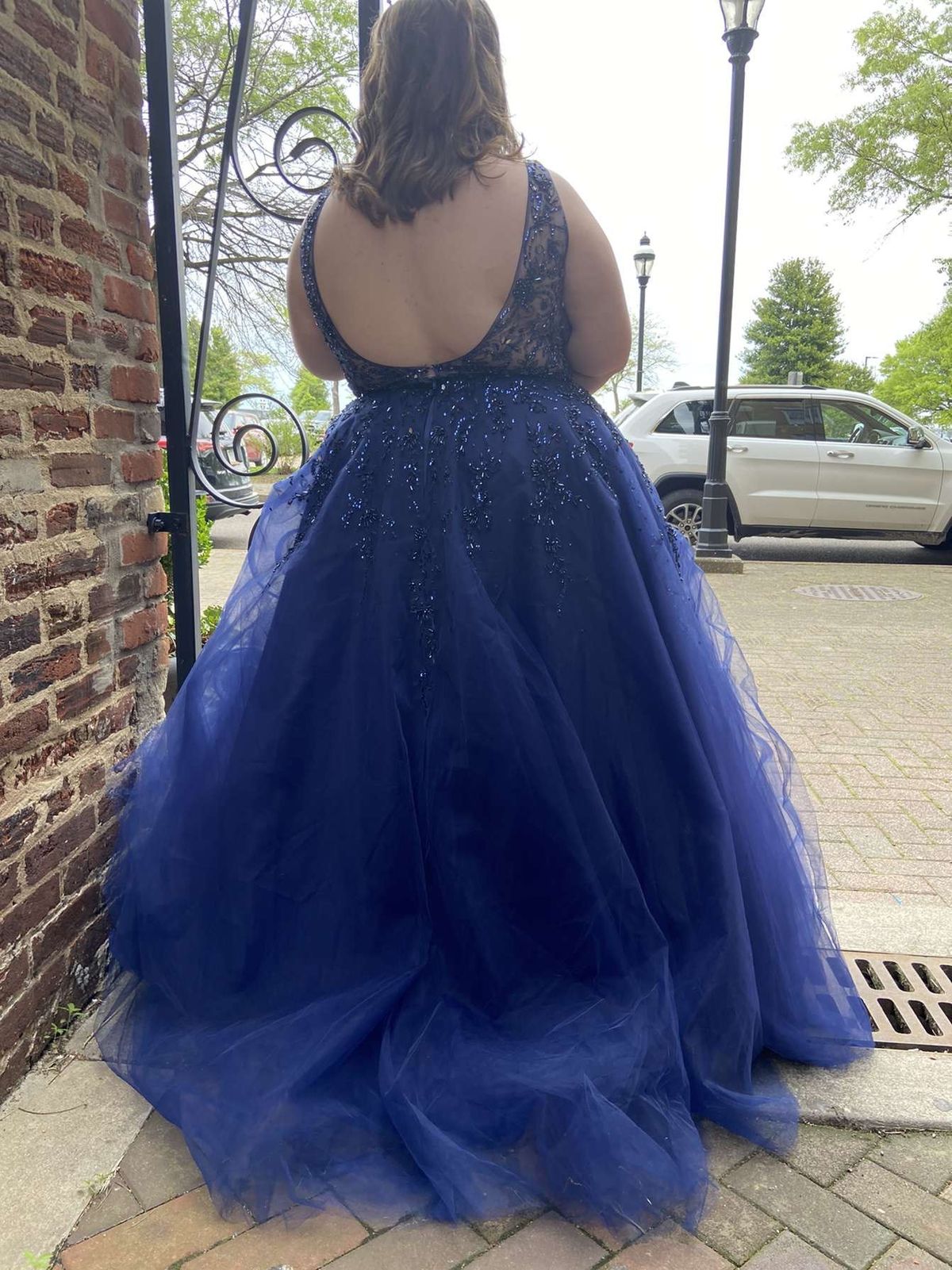 Morilee Madeline Gardner Plus Size 20 Prom Sheer Blue Ball Gown on Queenly