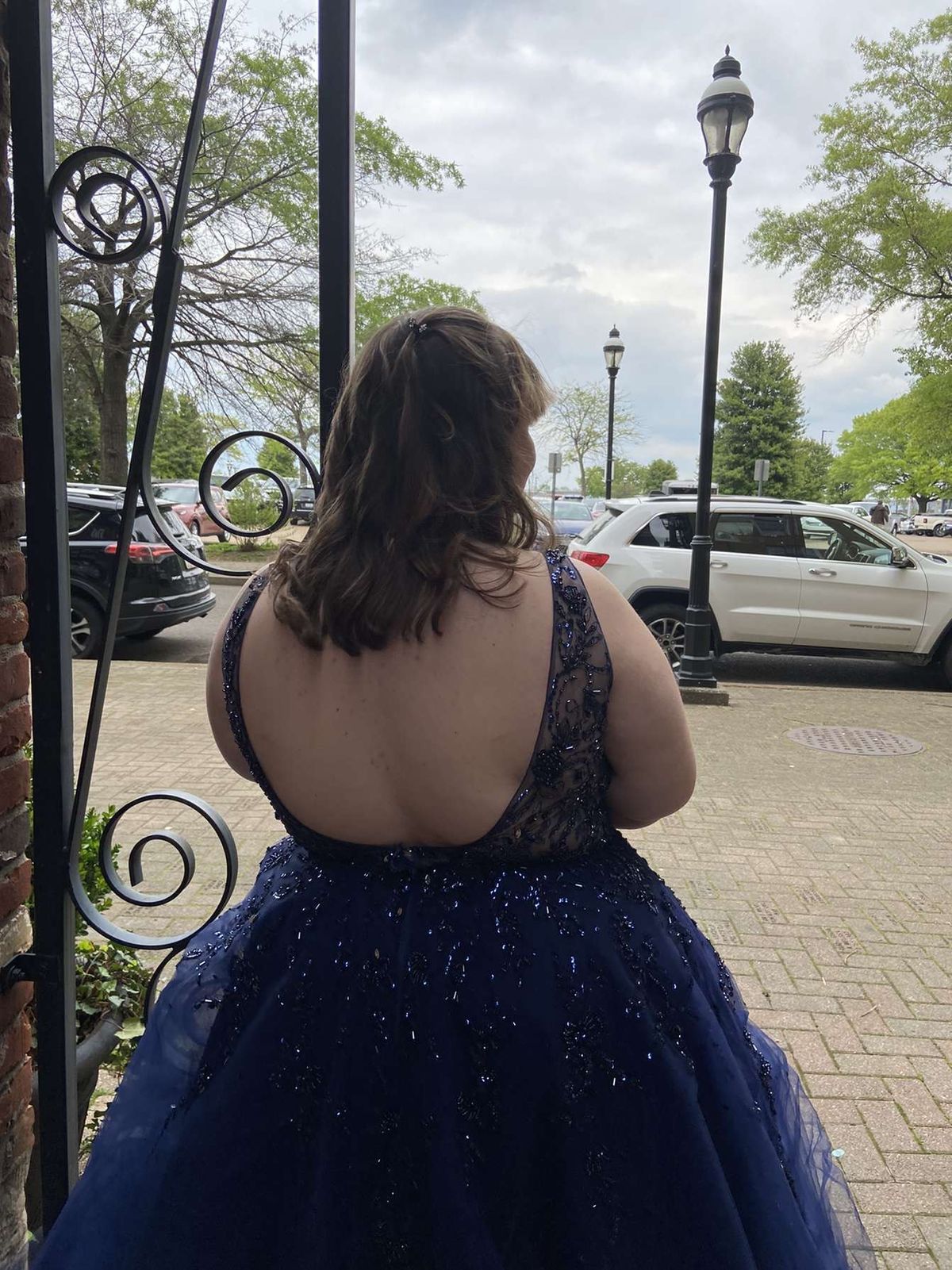 Morilee Madeline Gardner Plus Size 20 Prom Sheer Blue Ball Gown on Queenly