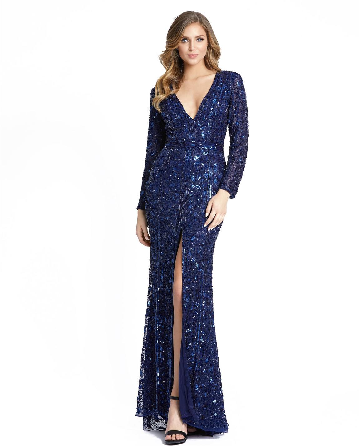 Style 5002 Mac Duggal Blue Size 14 Sheer Polyester Sleeves Jewelled ...