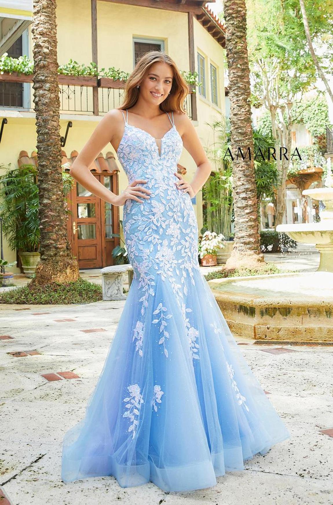 Style 87317 Amarra Size 4 Pageant Sequined Light Blue Mermaid Dress on Queenly