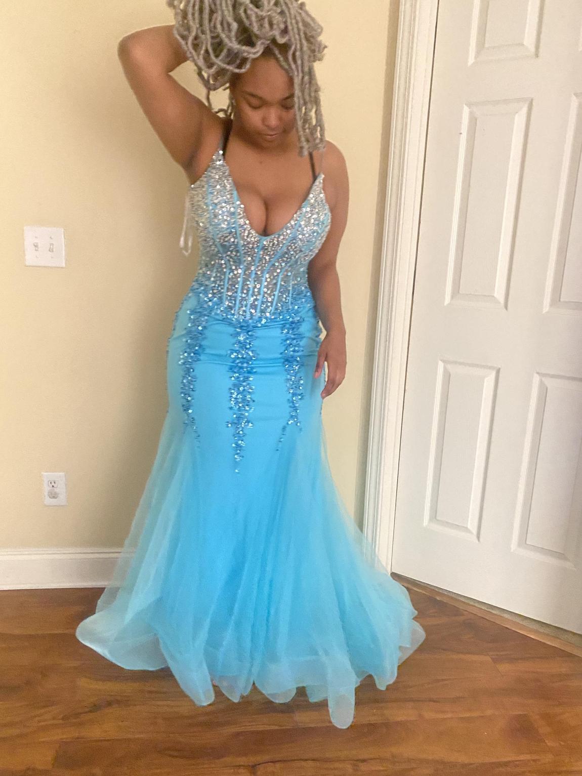 Jovani Plus Size 16 Prom Plunge Sequined Light Blue Mermaid Dress on Queenly