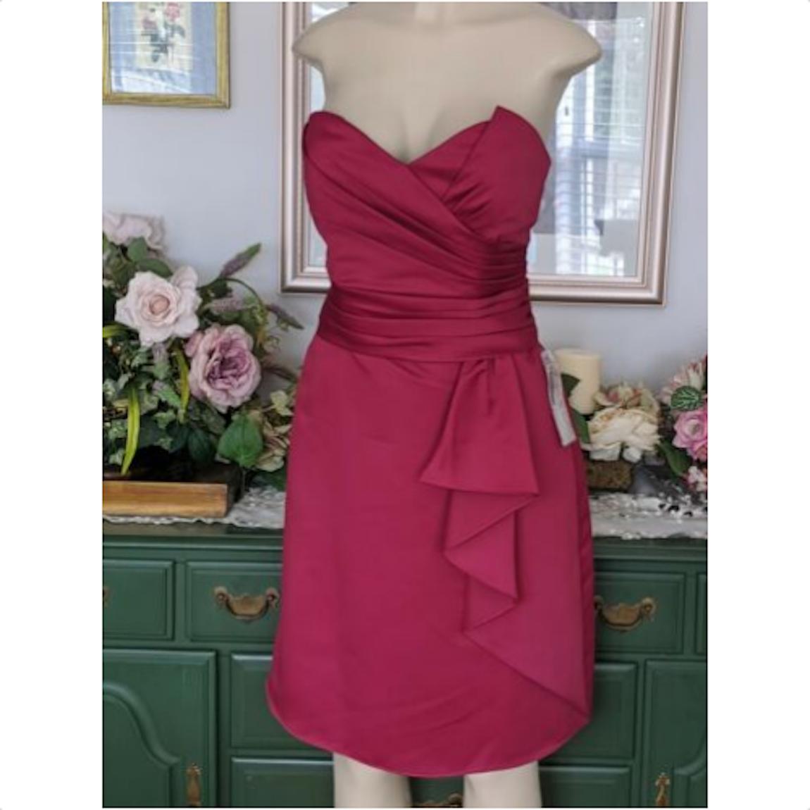 Eden Bridal Size 10 Bridesmaid Strapless Satin Red Cocktail Dress on Queenly