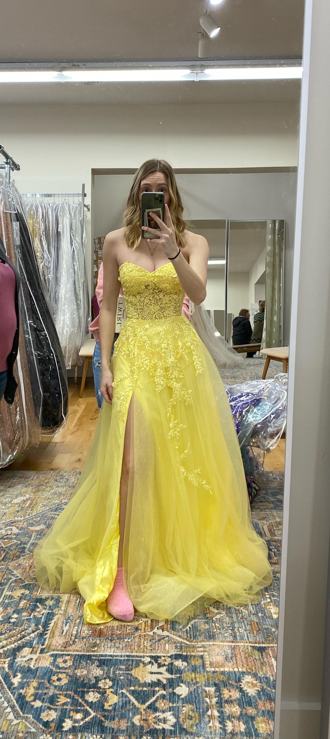 Jovani Size 4 Prom Strapless Floral Yellow Ball Gown on Queenly