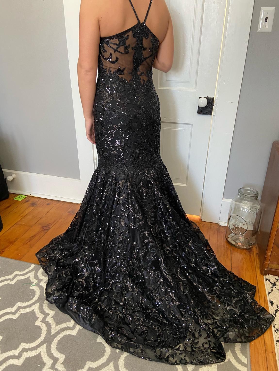 Size 12 Prom Sequined Black Mermaid Dress on Queenly