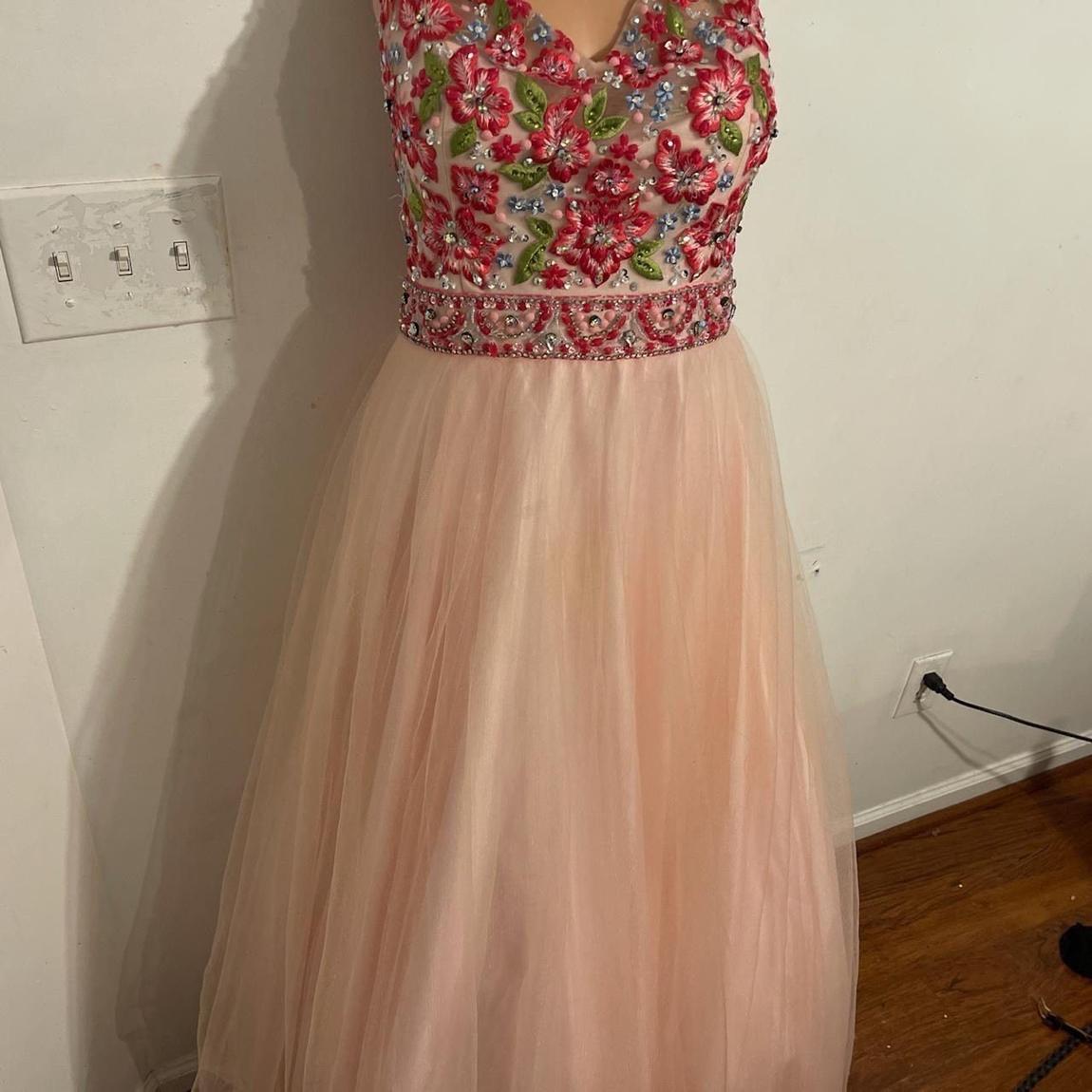 Size 14 Prom Sheer Light Pink Ball Gown on Queenly