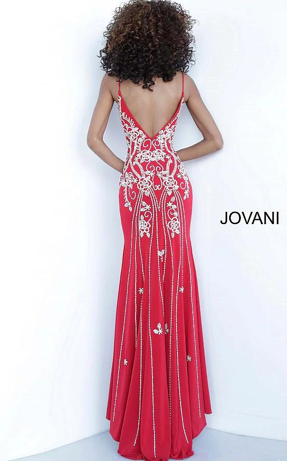 Jovani Size 8 Prom Plunge Sequined Red Side Slit Dress on Queenly