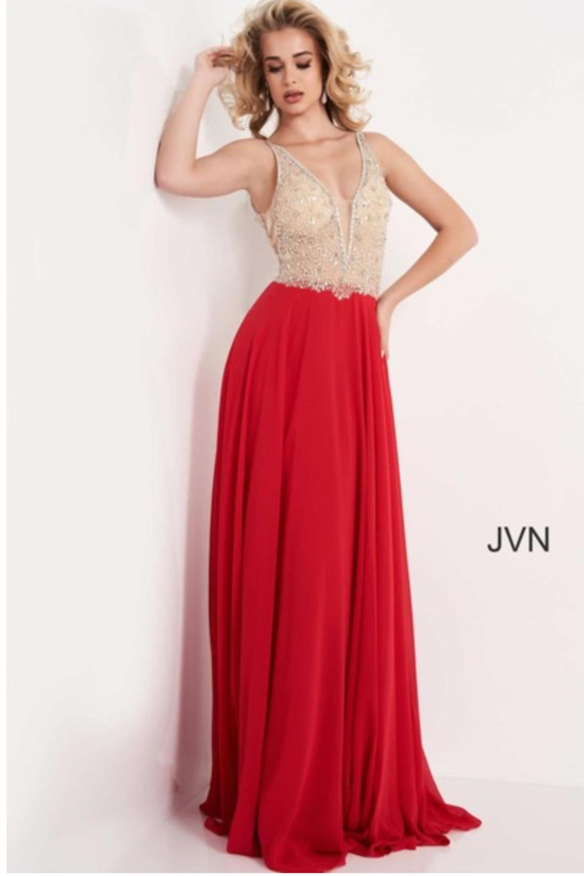 Style JVN00944 Jovani Size 8 Prom Sequined Red Floor Length Maxi on Queenly