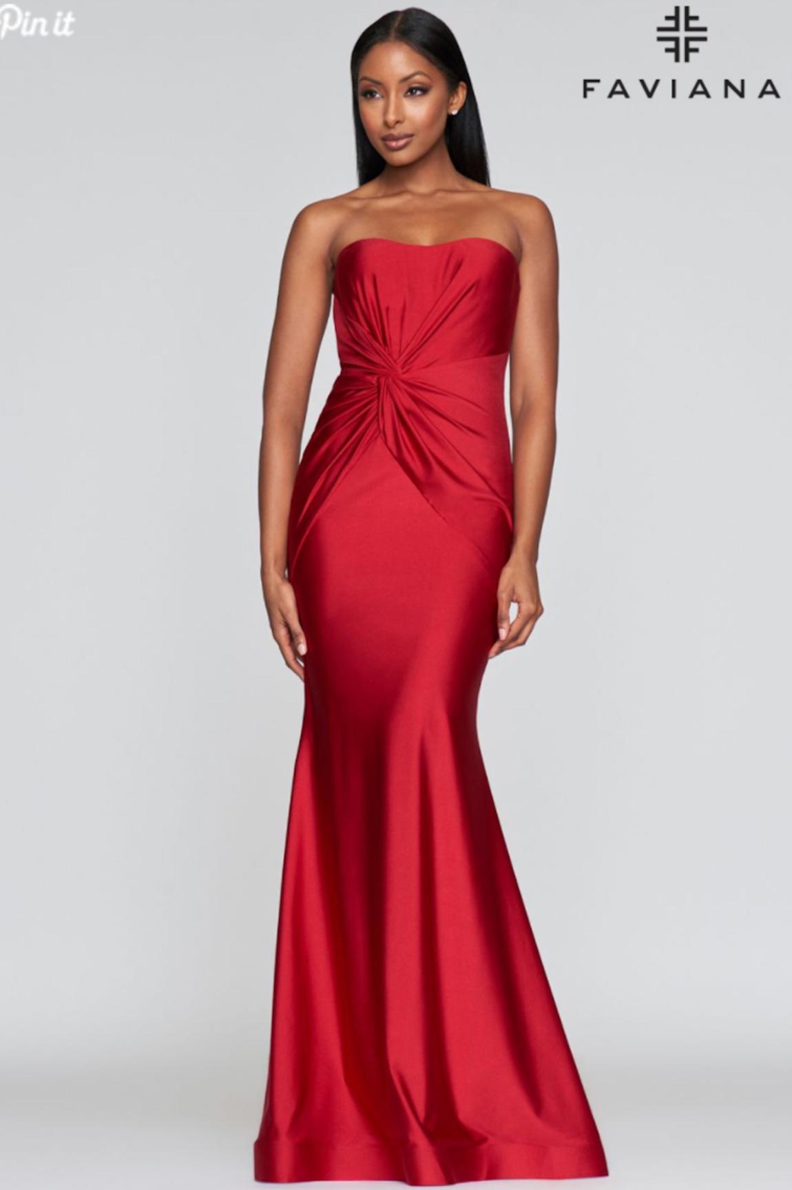 Style S10381 Faviana Size 8 Prom Strapless Red Mermaid Dress on Queenly