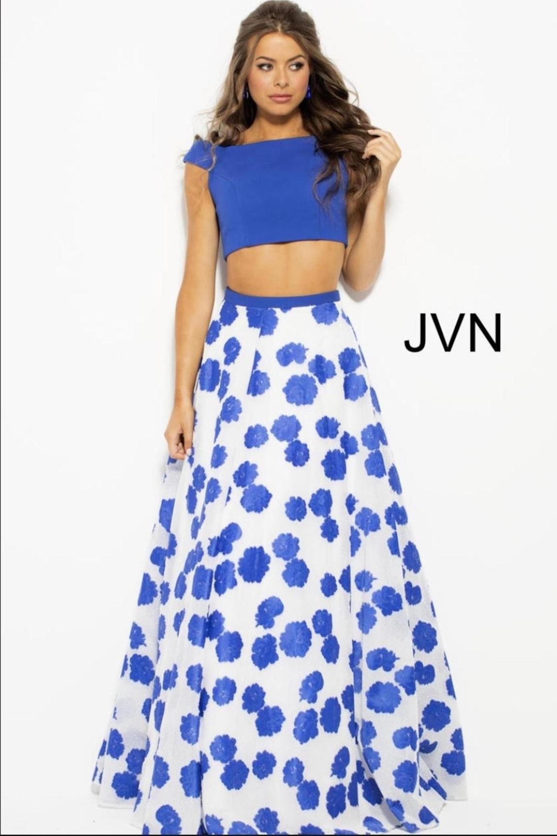 Style 47874 Jovani Size 2 Floral Royal Blue A-line Dress on Queenly