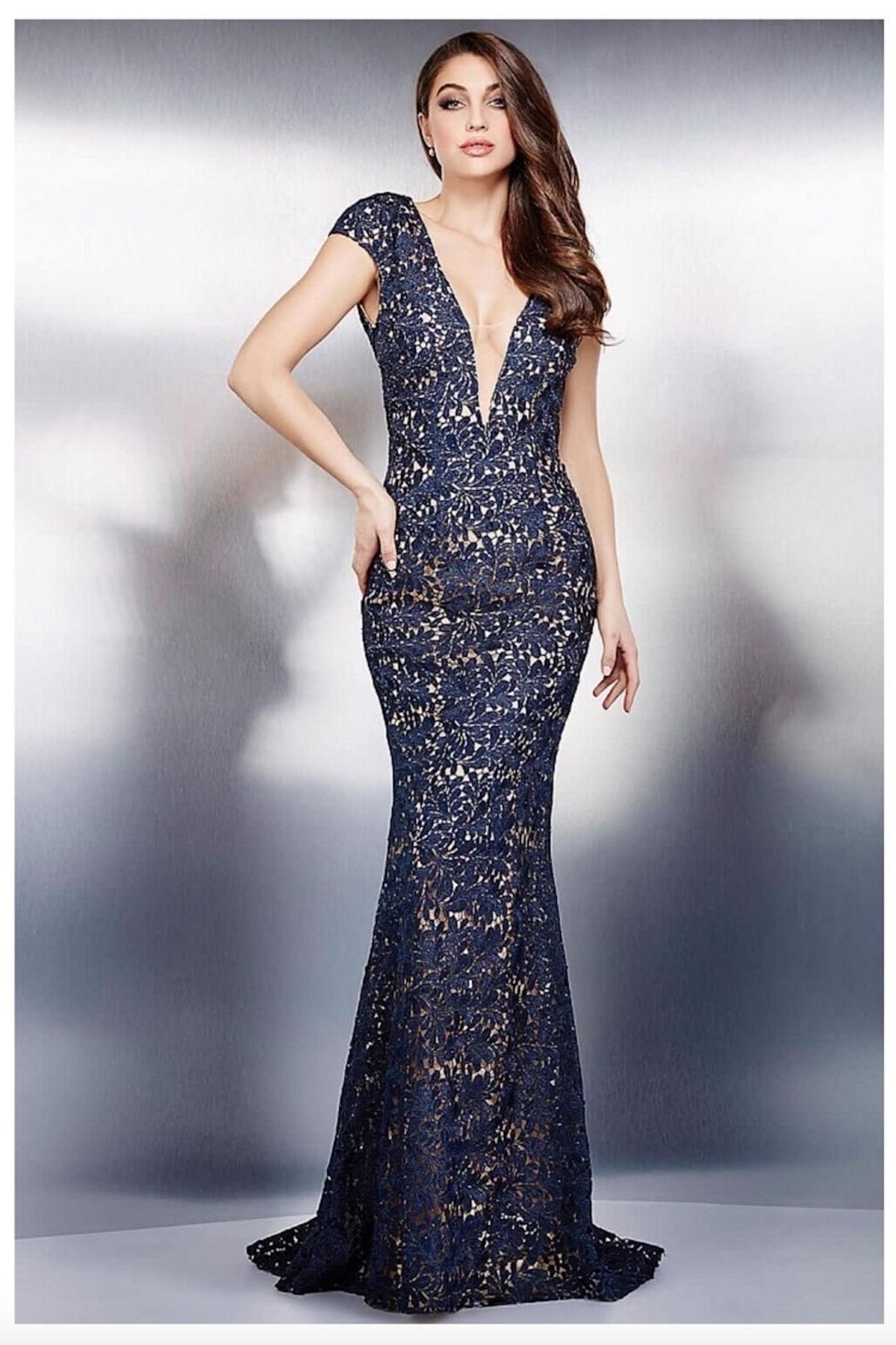 Style 26337 Jovani Size 10 Prom Navy Blue Floor Length Maxi on Queenly