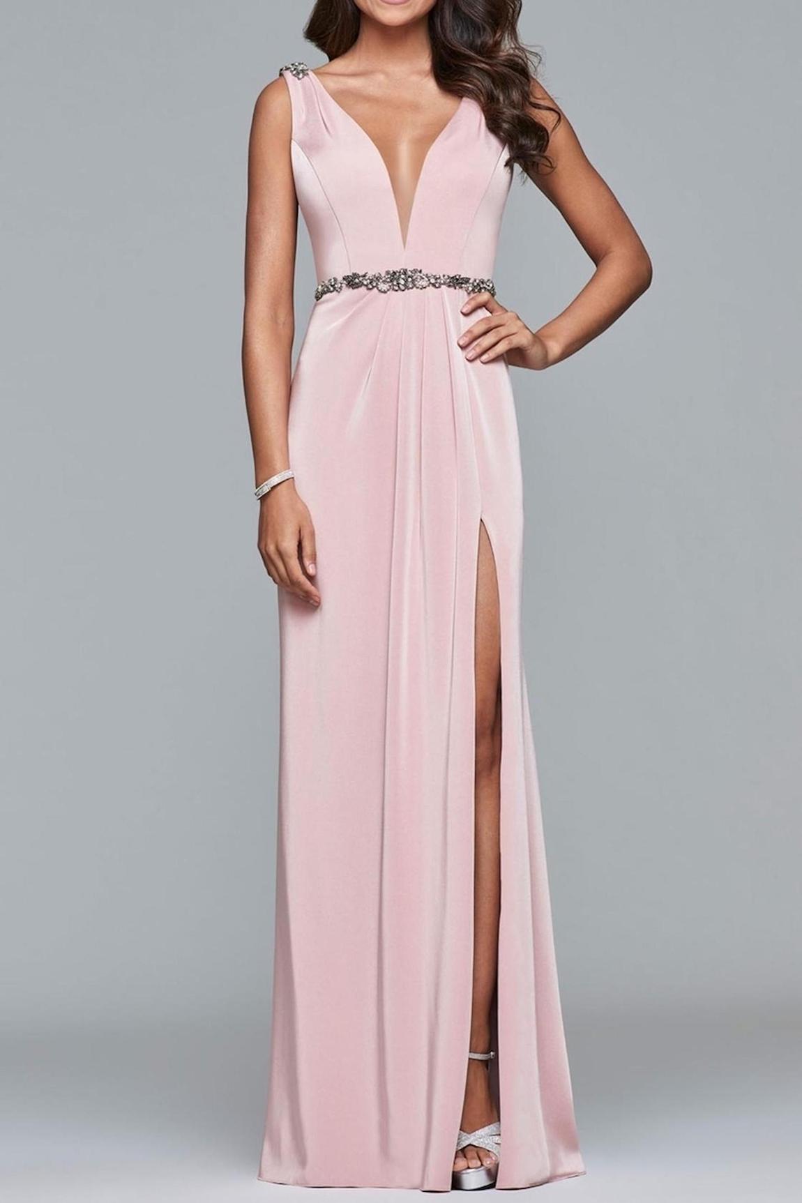 Style WAISTLINE ACCENTED GOWN Faviana Size 4 Prom Sequined Light Pink Side Slit Dress on Queenly