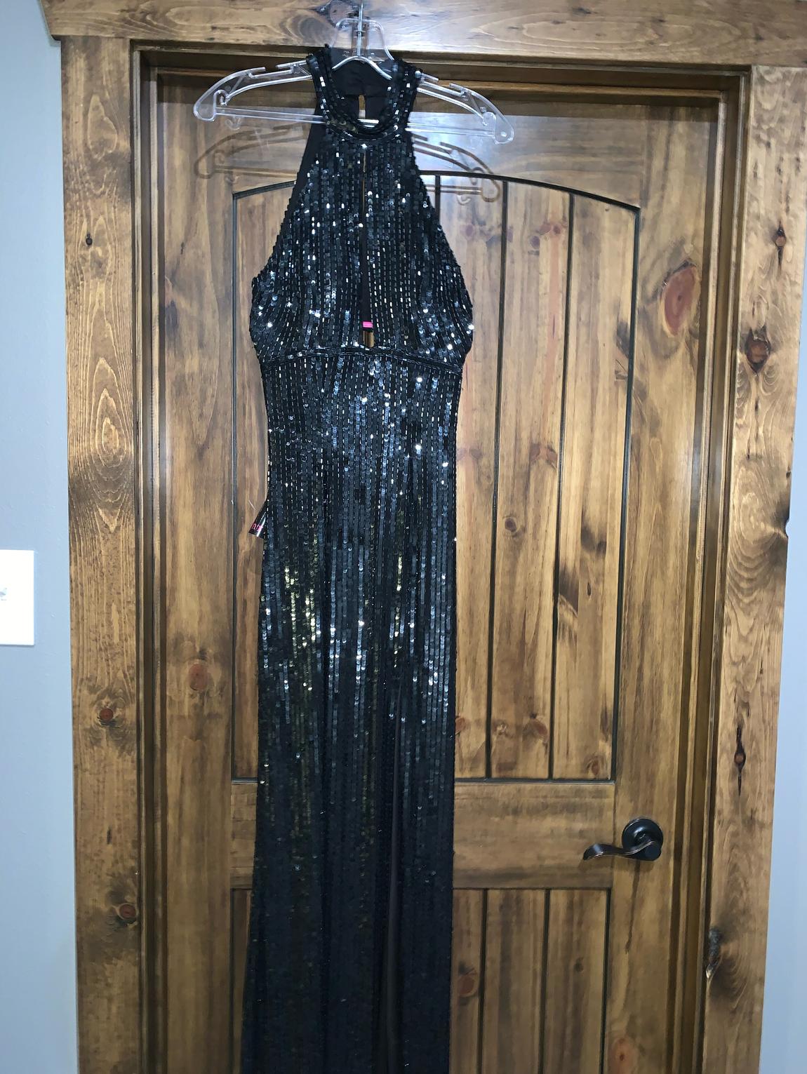 Sherri Hill Size 00 Prom Plunge Sequined Black Side Slit Dress on Queenly