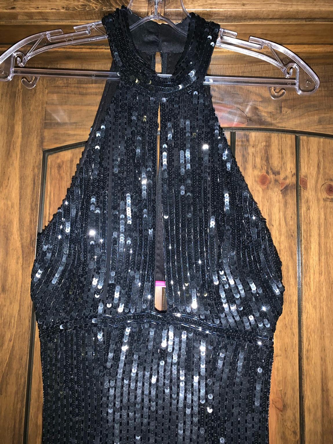Sherri Hill Size 00 Prom Plunge Sequined Black Side Slit Dress on Queenly