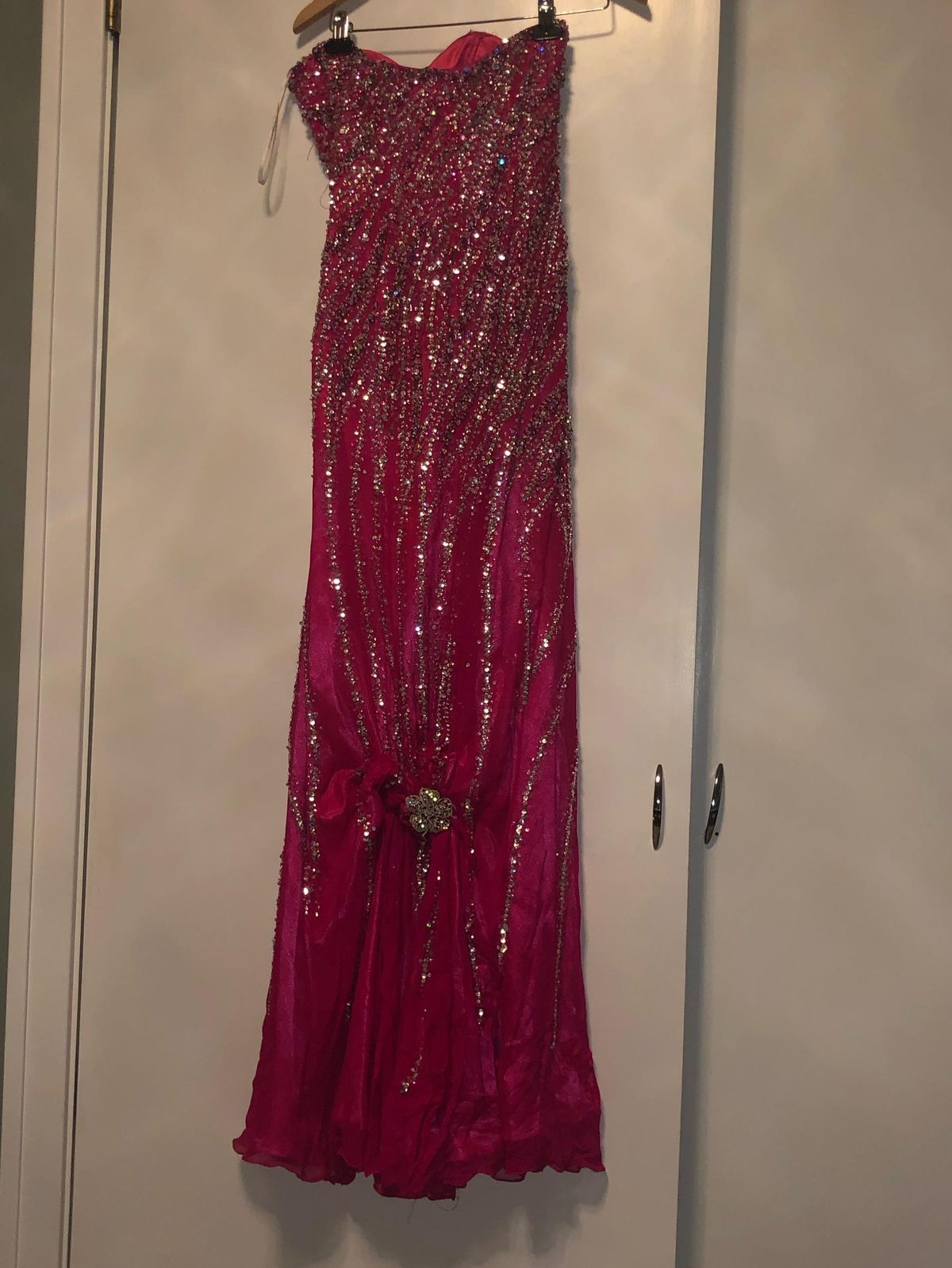 Size 6 Prom Strapless Sequined Hot Pink Floor Length Maxi on Queenly