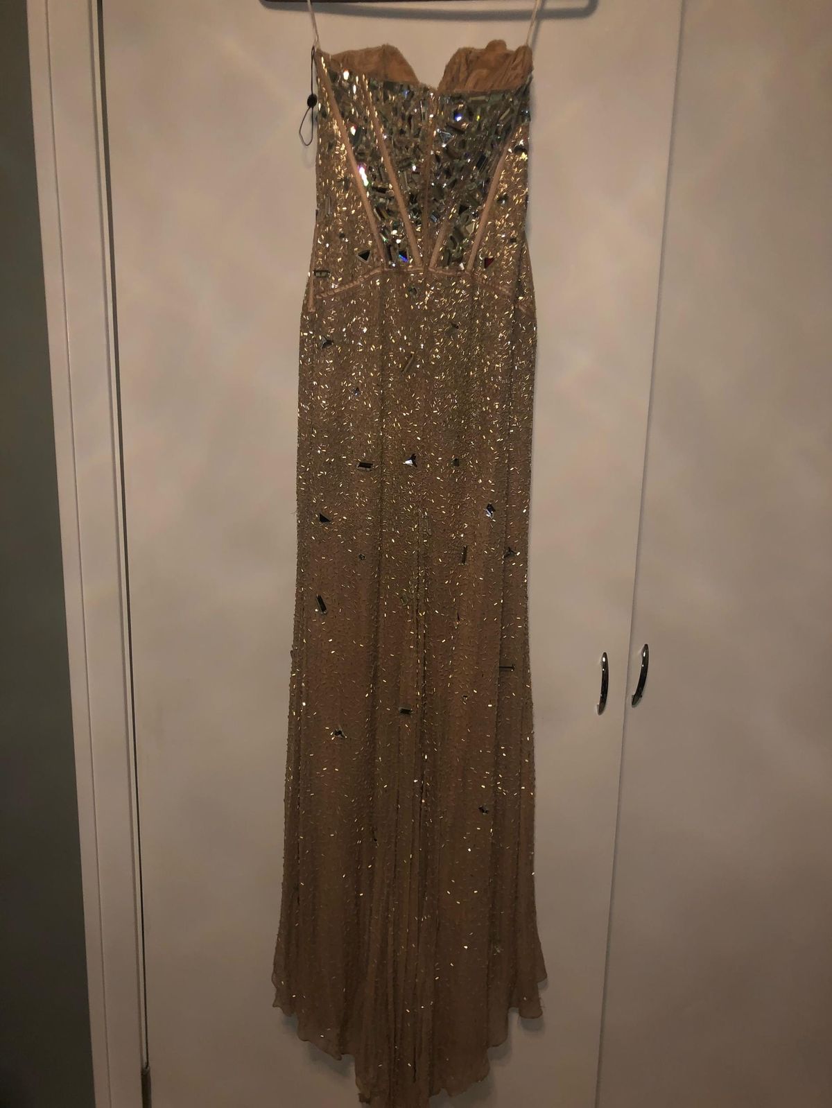 Sherri Hill Size 4 Prom Strapless Sequined Nude Floor Length Maxi on Queenly