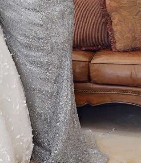 Custom made Plus Size 18 Long Sleeve Sequined Silver Floor Length Maxi on Queenly