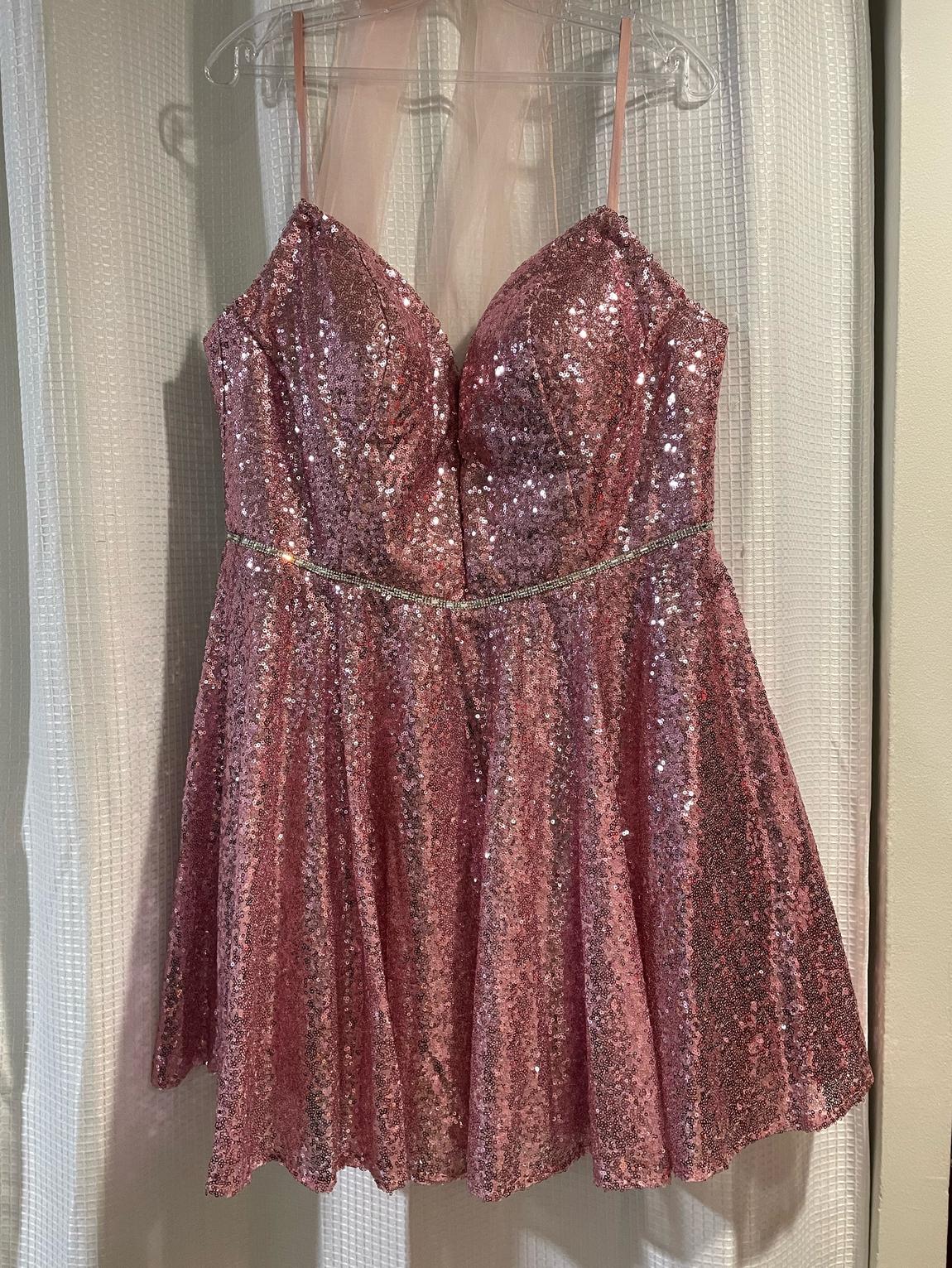 Elizabeth K Plus Size 16 Sequined Pink Cocktail Dress on Queenly