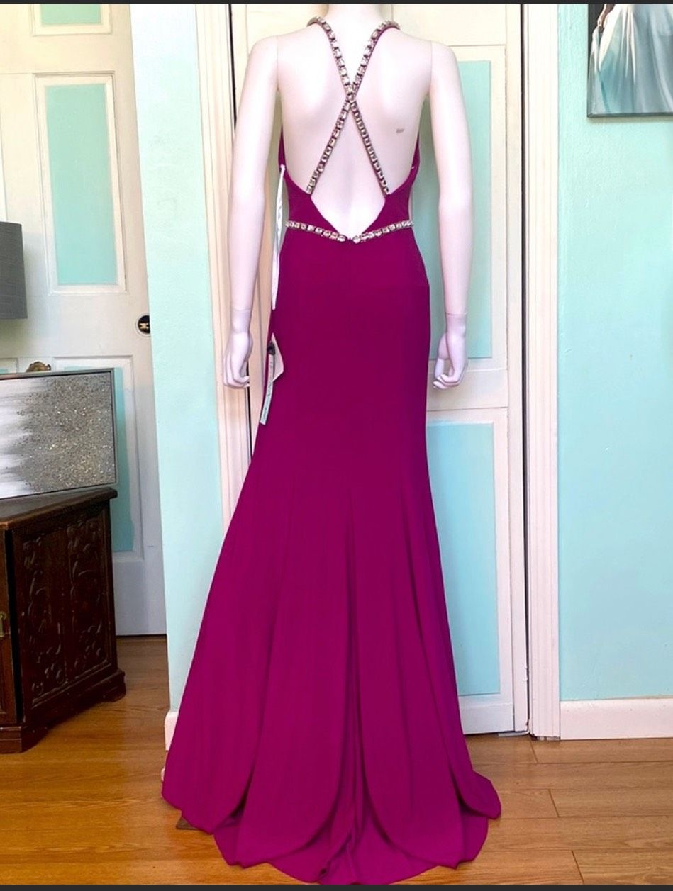 Mac Duggal Size 2 Prom Plunge Sequined Hot Pink Floor Length Maxi on Queenly