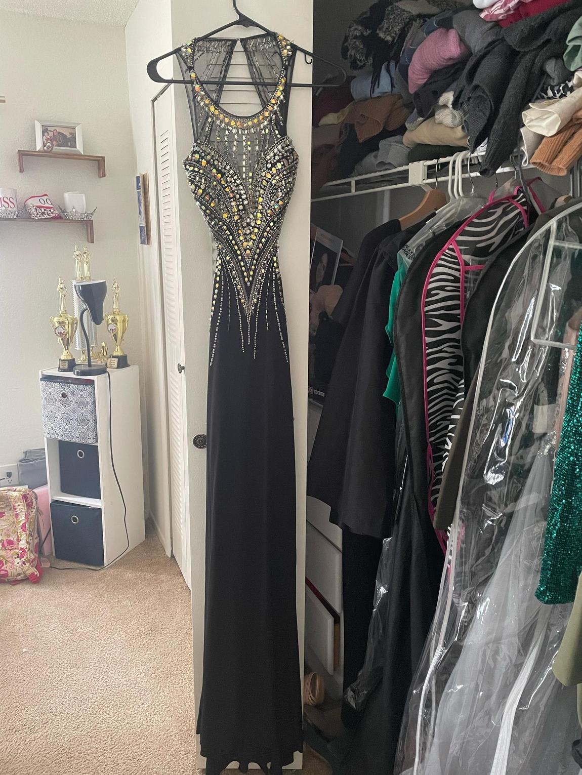 Size 0 Prom Sequined Black Floor Length Maxi on Queenly