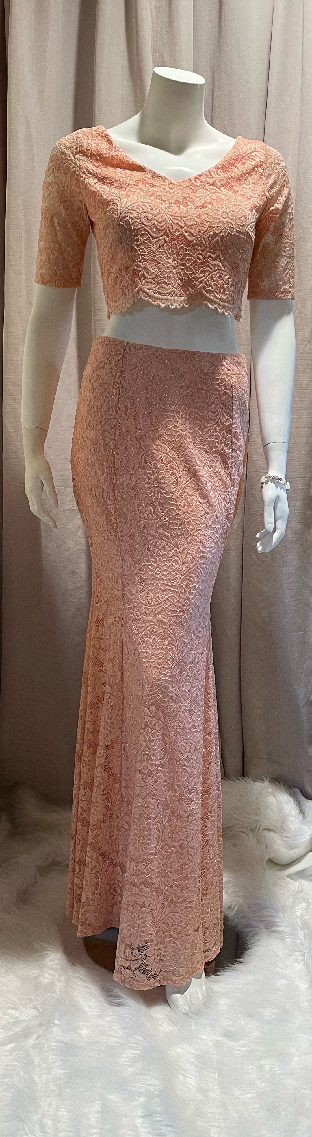 Size 6 Bridesmaid Cap Sleeve Lace Pink A-line Dress on Queenly