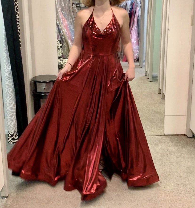 Size 4 Prom Halter Red Side Slit Dress on Queenly