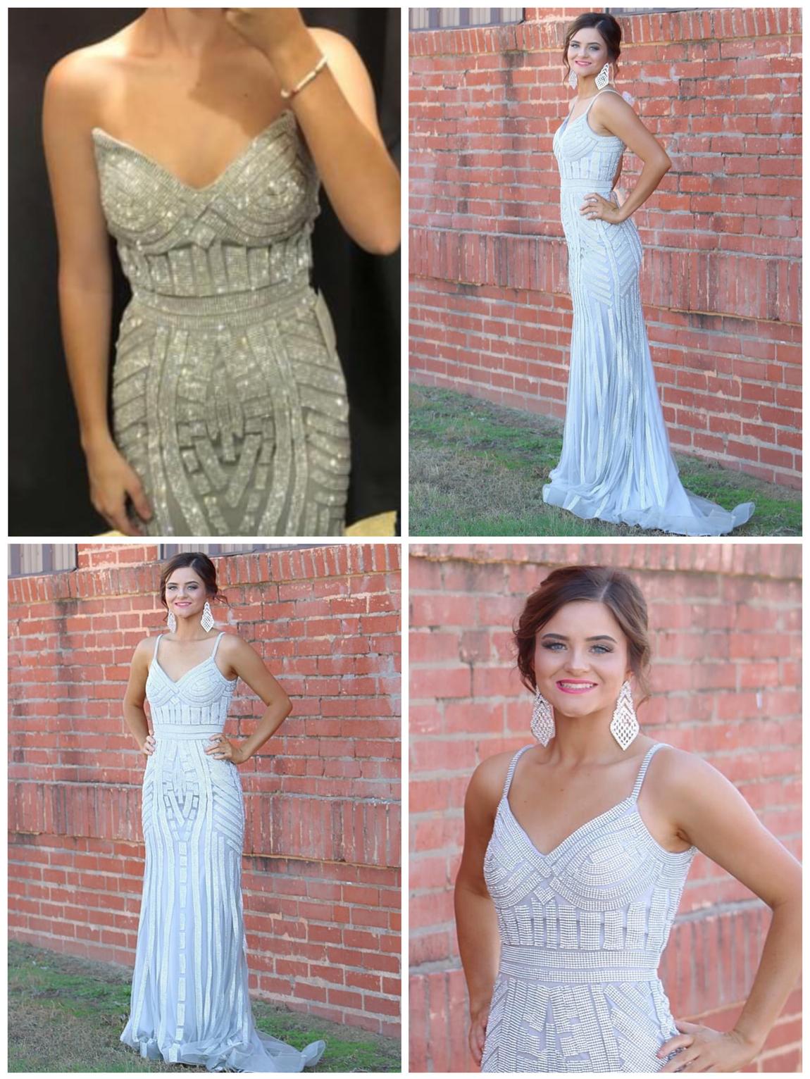 Size 0 Prom Sequined Silver Floor Length Maxi on Queenly