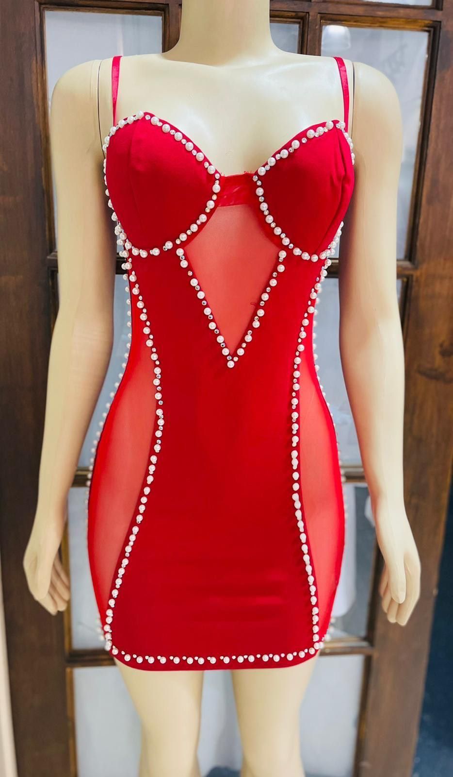 Size 12 Nightclub Sequined Red A-line Dress on Queenly