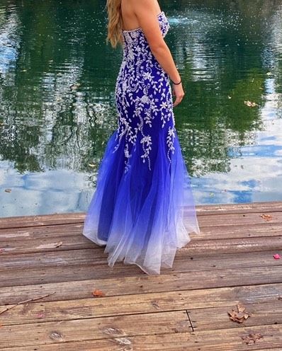 Size 00 Strapless Royal Blue Mermaid Dress on Queenly