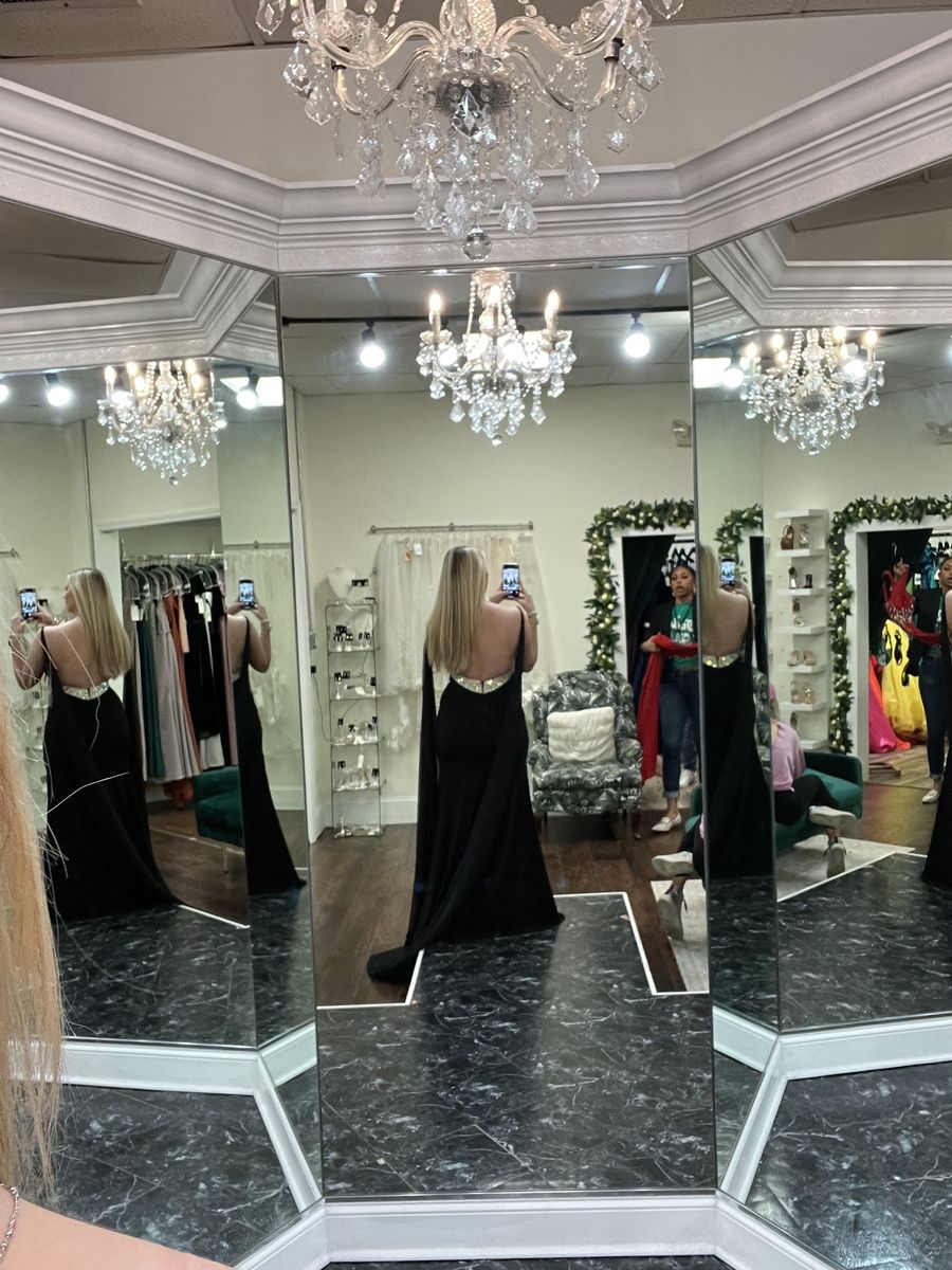 Jovani Size 8 Prom Plunge Sequined Black Side Slit Dress on Queenly