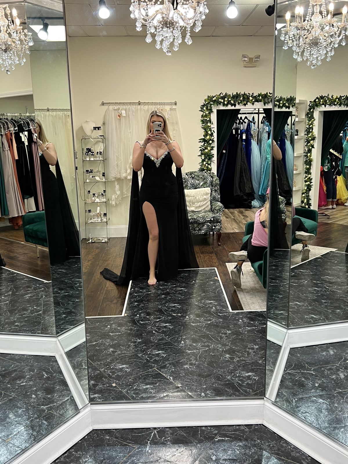 Jovani Size 8 Prom Plunge Sequined Black Side Slit Dress on Queenly