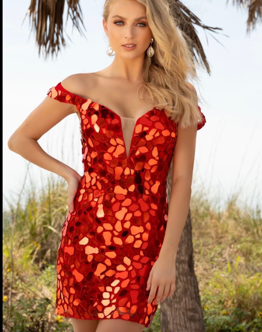Sophia Thomas Designs Size 0 Prom Off The Shoulder Red Cocktail Dress on Queenly