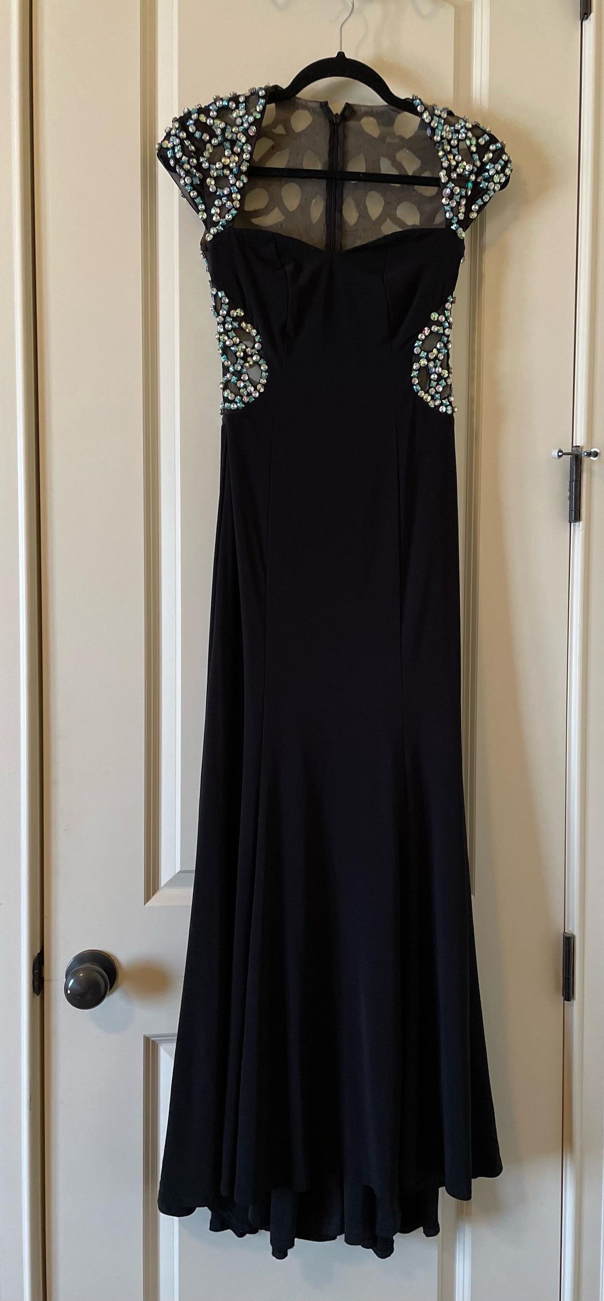 Claudine Size 00 Prom Satin Black Floor Length Maxi on Queenly