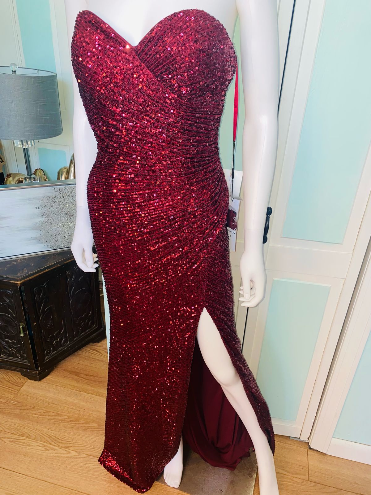 Clarisse Size 8 Prom Sequined Burgundy Red A-line Dress on Queenly