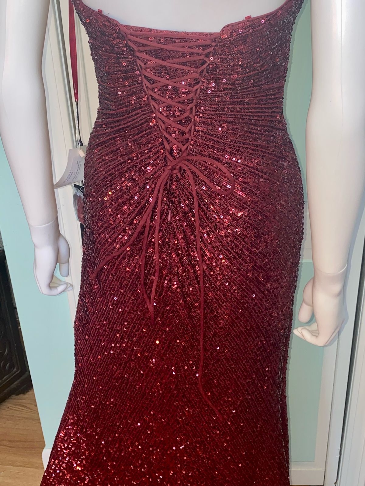 Clarisse Size 8 Prom Sequined Burgundy Red A-line Dress on Queenly