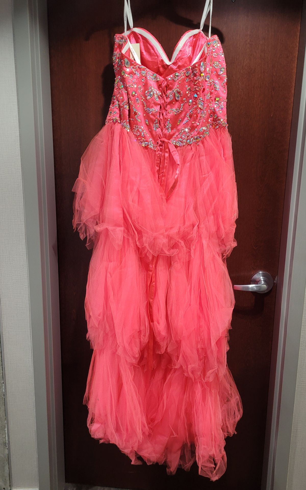 Style 6234 Partytime Formals Plus Size 20 Prom Sequined Coral Cocktail Dress on Queenly