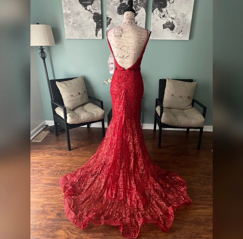 Jovani Size 0 Prom Red Mermaid Dress on Queenly