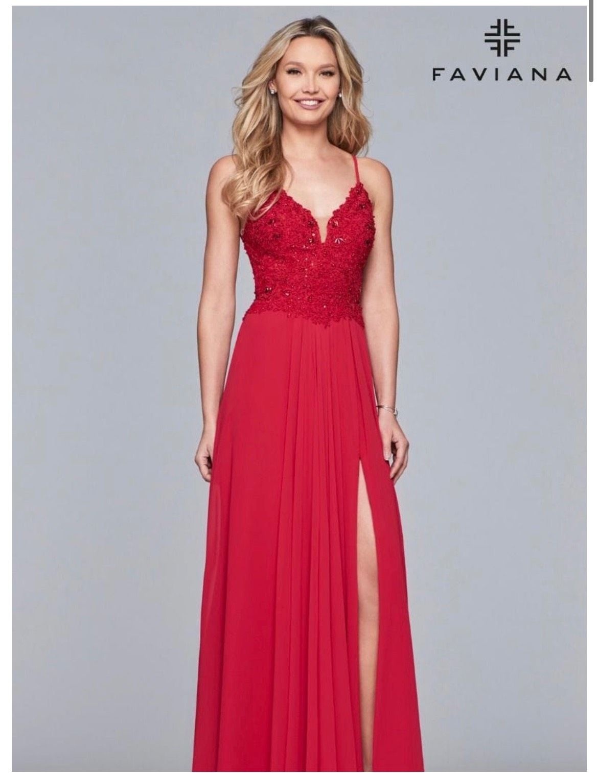 Faviana Size 0 Prom Lace Red Floor Length Maxi on Queenly