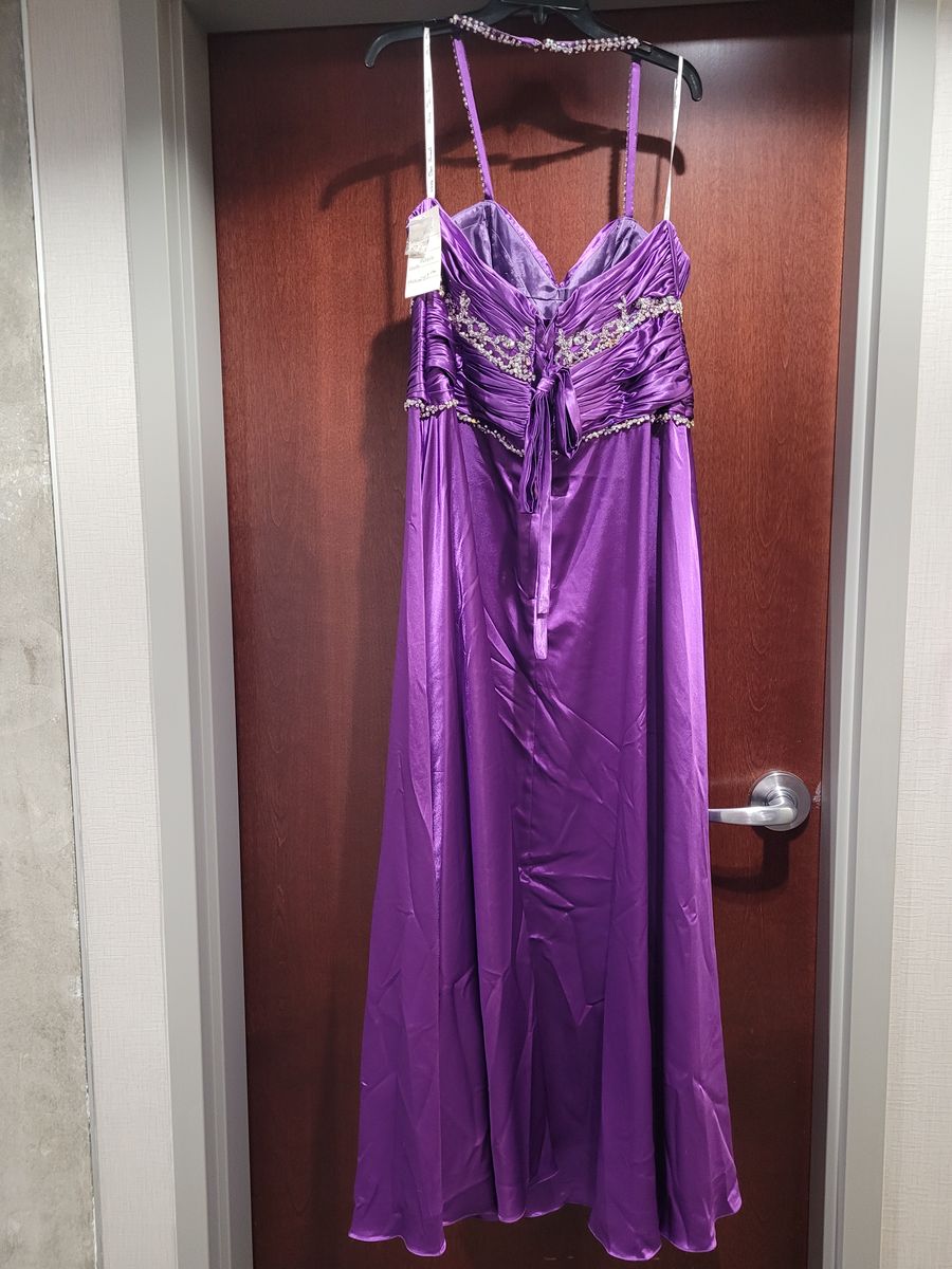 Style 6817 Partytime Formals/Rachel Allan Plus Size 20 Satin Purple A-line Dress on Queenly