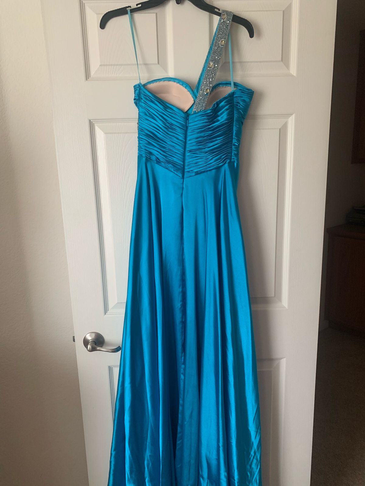Size 4 Prom One Shoulder Sequined Royal Blue Floor Length Maxi on Queenly