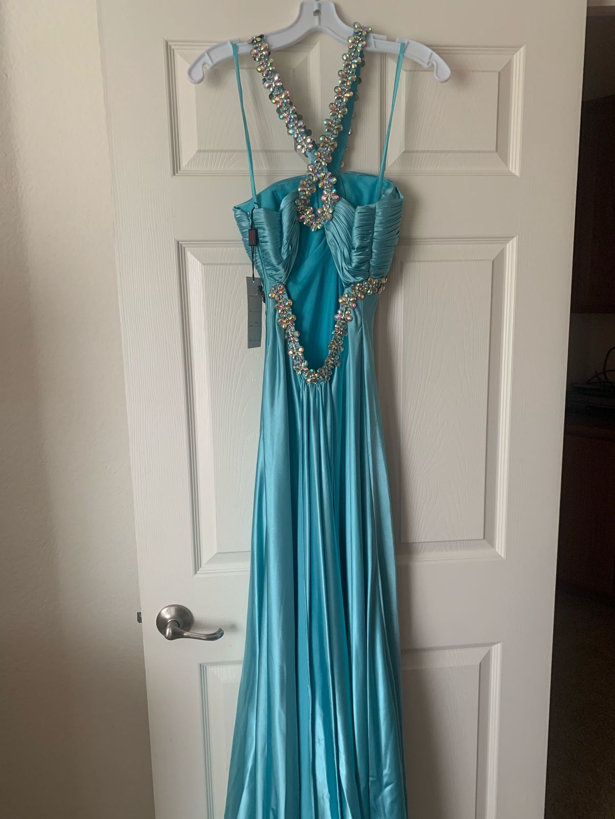Size 4 Prom Halter Light Blue Floor Length Maxi on Queenly
