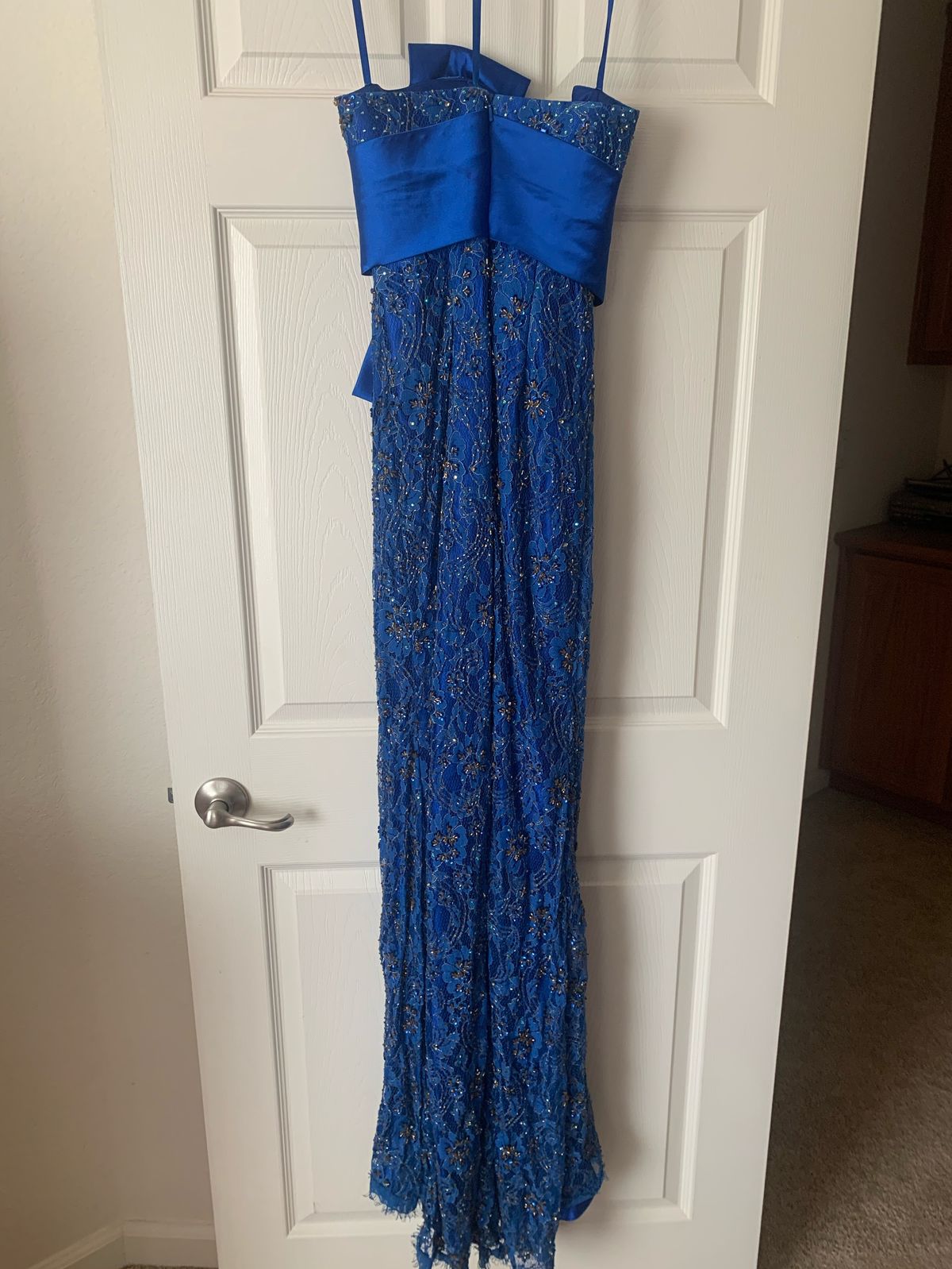 Size 4 Strapless Lace Royal Blue Floor Length Maxi on Queenly