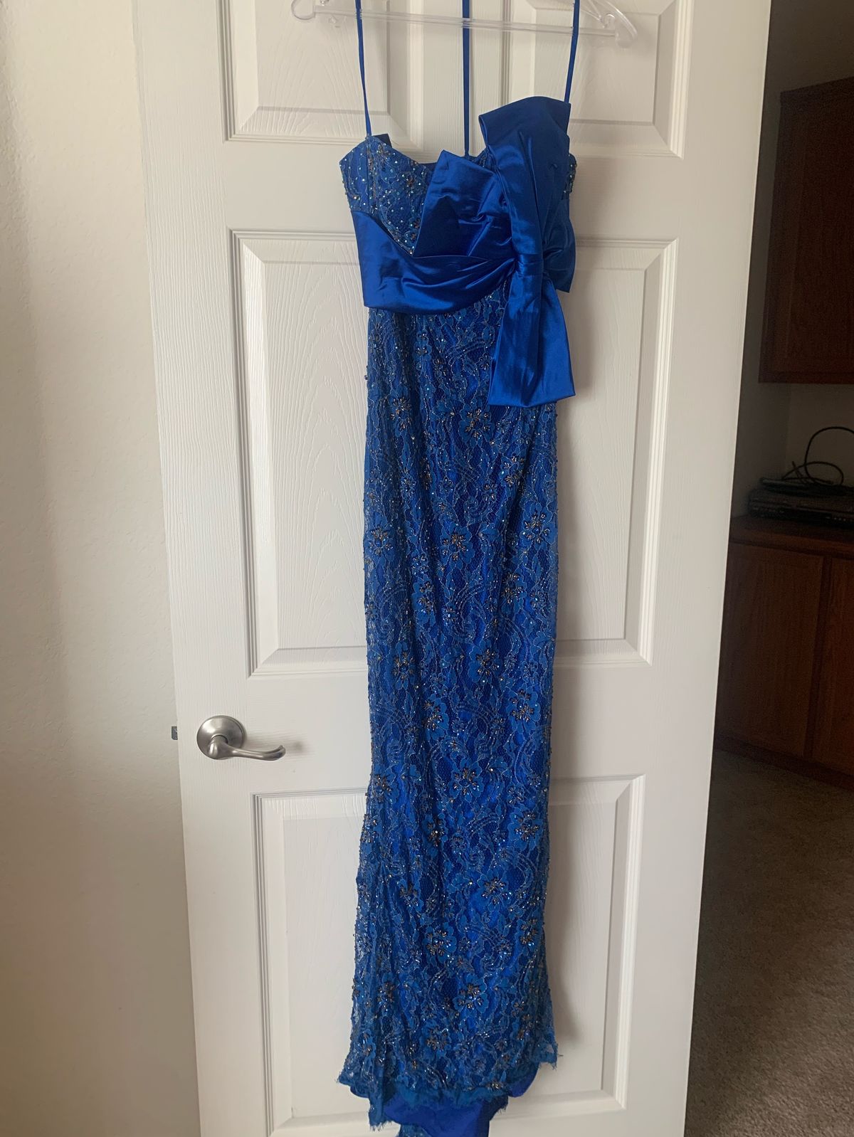 Size 4 Strapless Lace Royal Blue Floor Length Maxi on Queenly