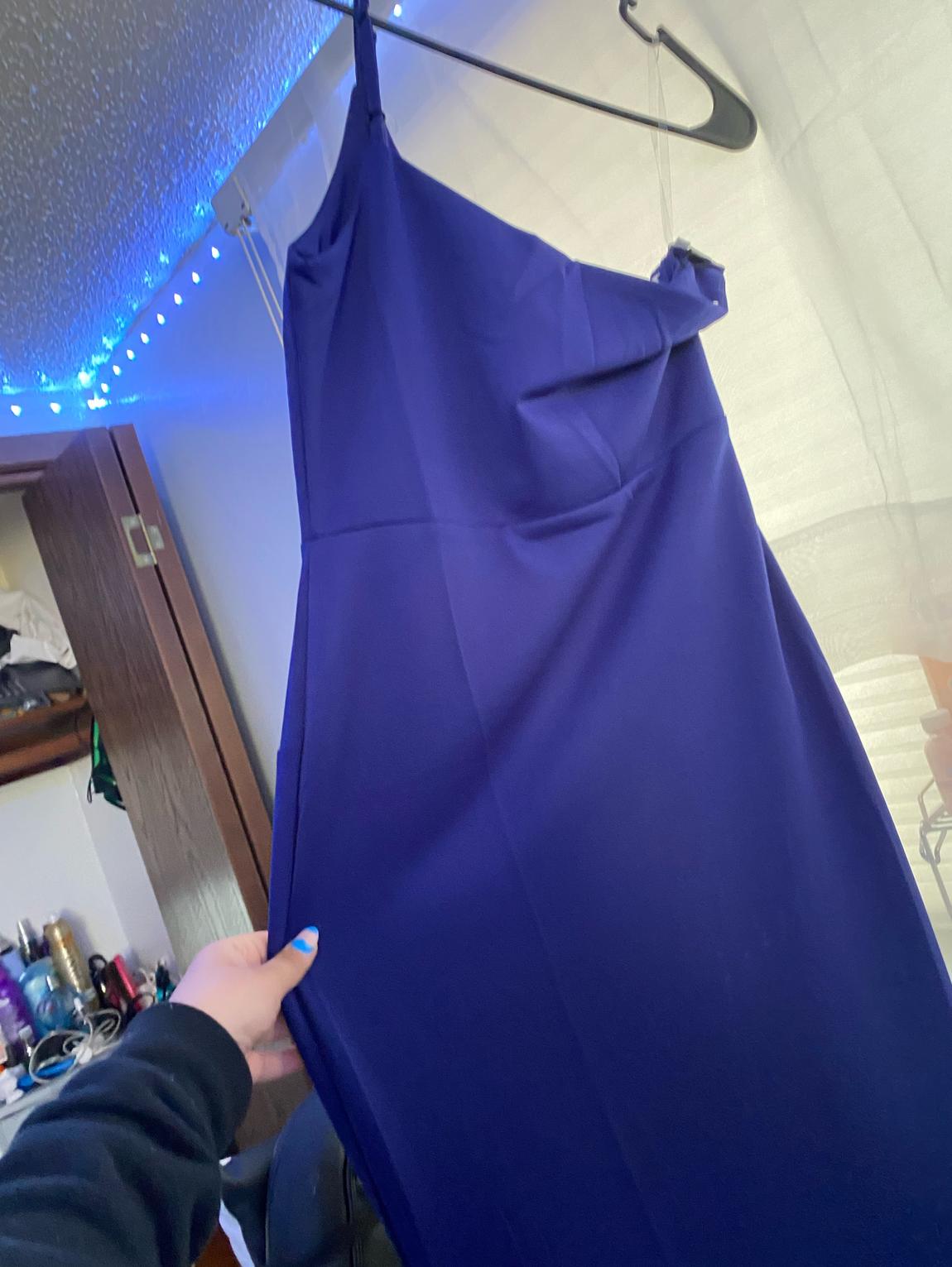 Size 12 One Shoulder Blue Side Slit Dress on Queenly