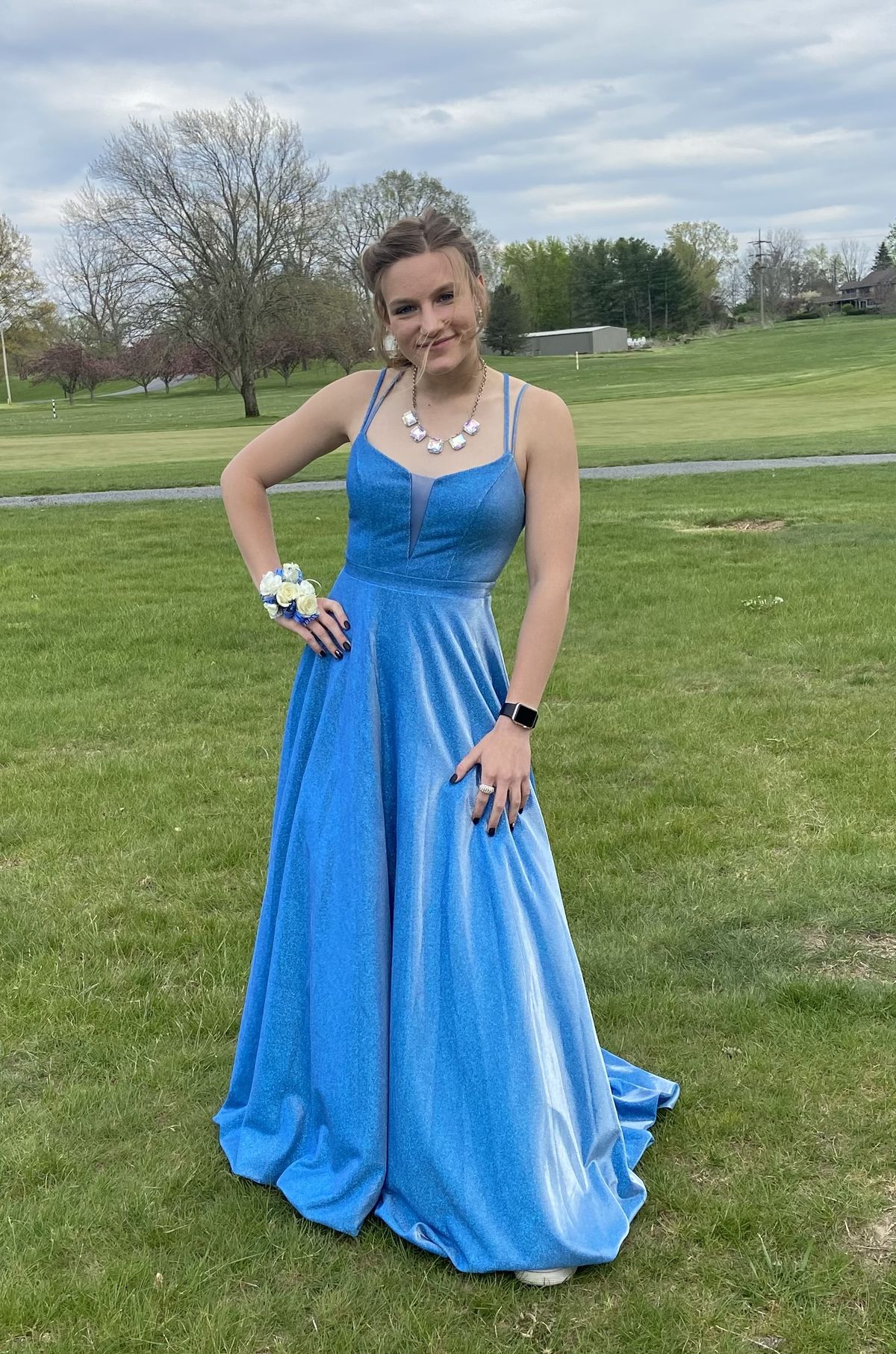 Macy’s Size 0 Prom Blue Ball Gown on Queenly